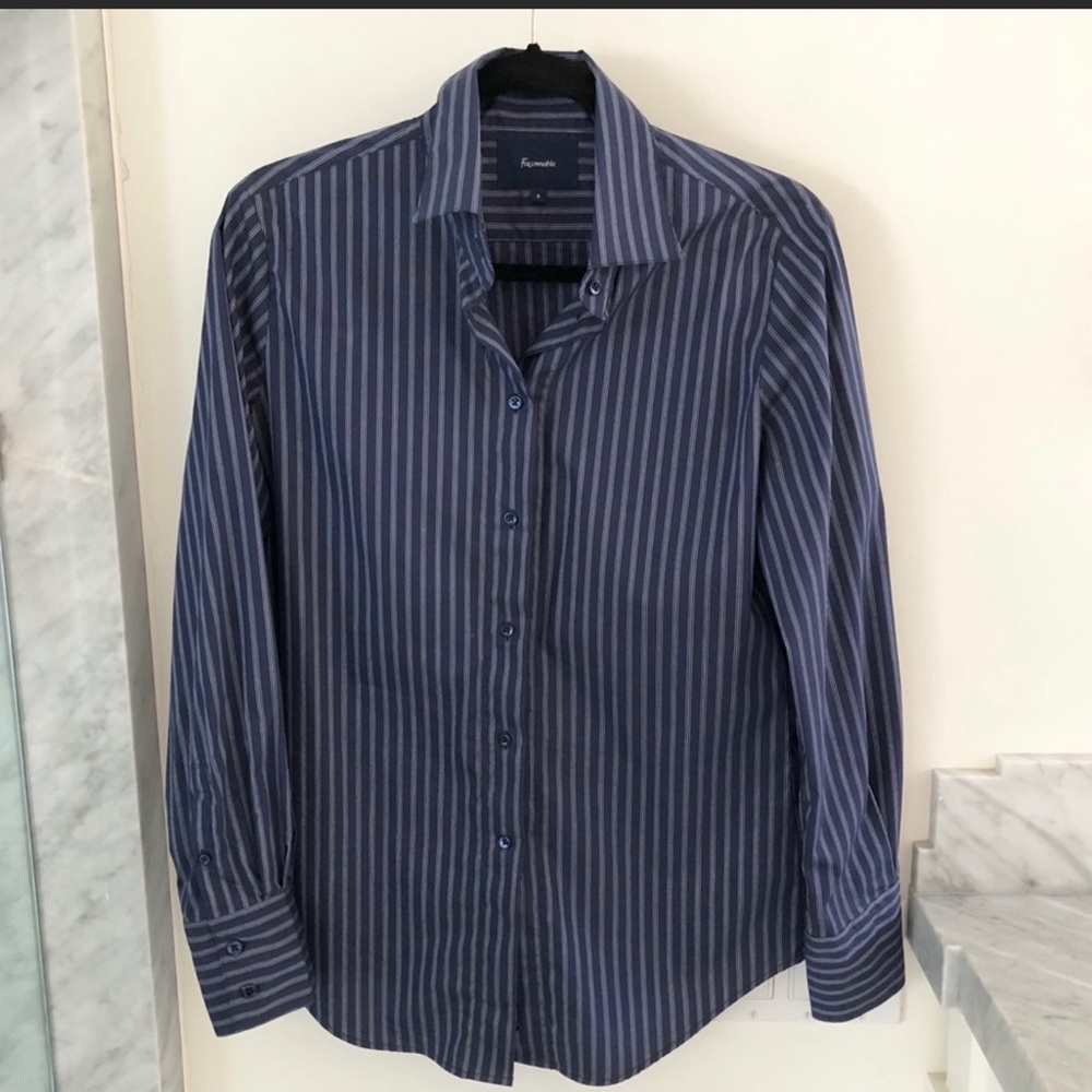 Faconnable stretch cotton shirt in navy stripe